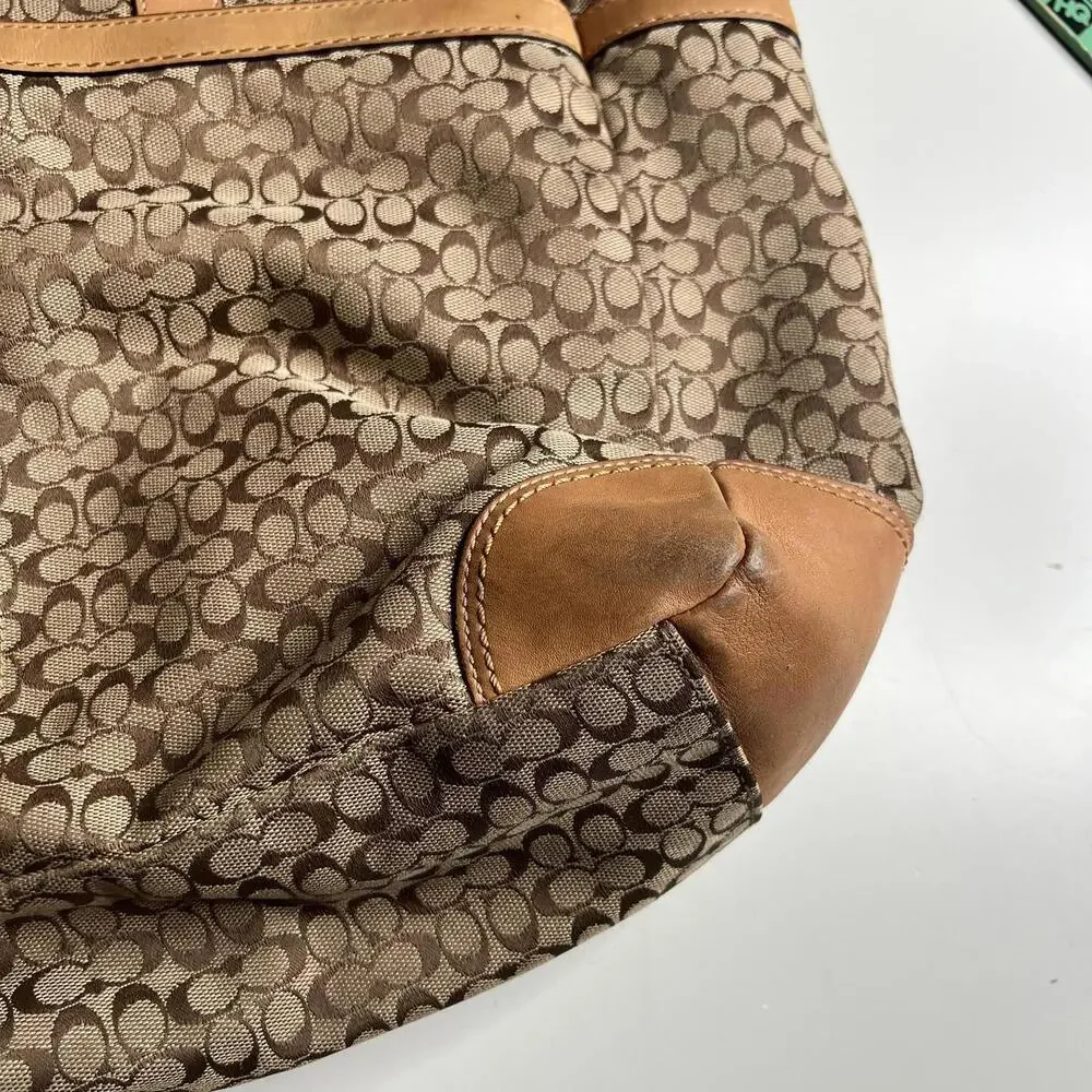 Coach Tote Bag Womens Large‎ Brown Signature Jacquard Leather Shoulder Stripe